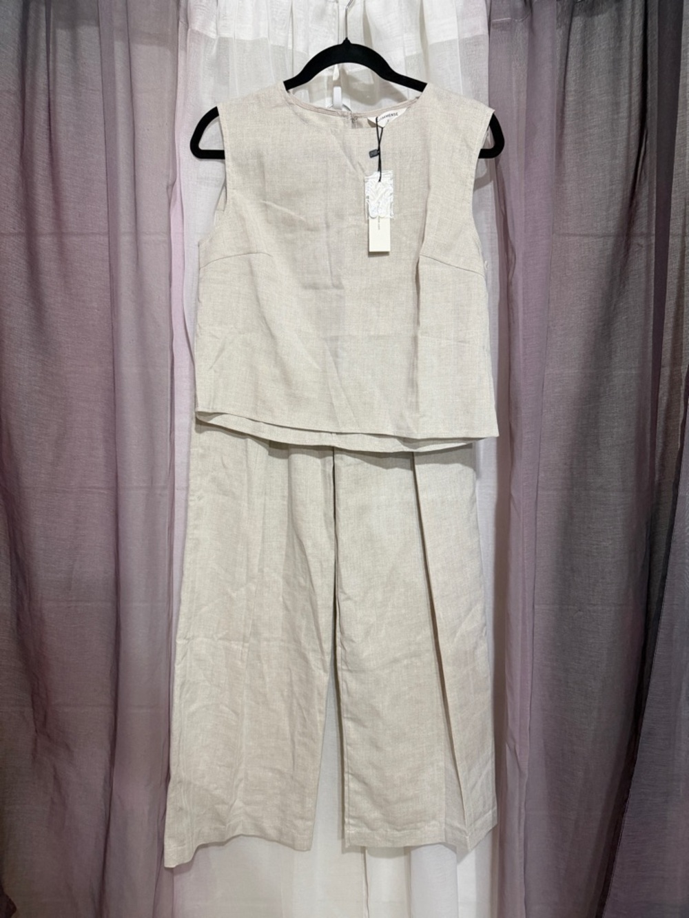 Commense size small Sleeveless Linen Blend Top & Wide-Leg Pants Set - Cream NWT